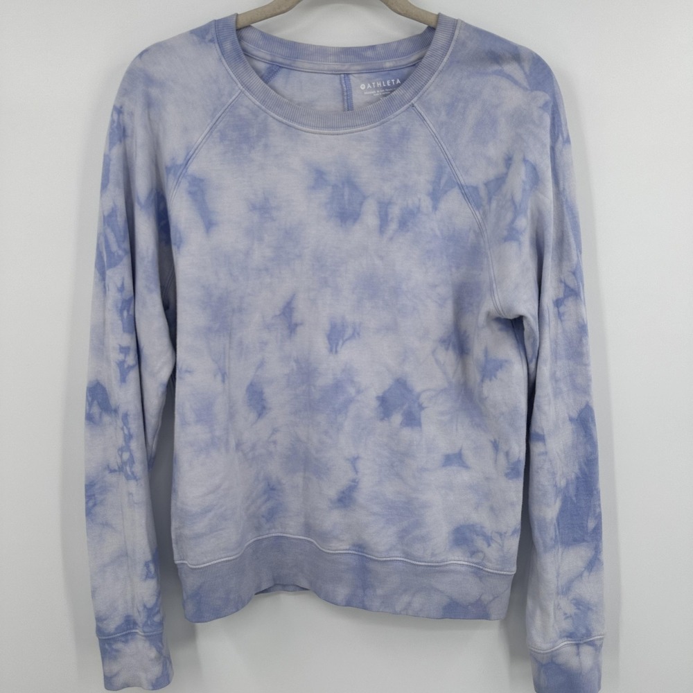 Athleta Sweatshirt Womens XS Blue Tie Dye Pullover Crewneck Cotton‎ Casual SU21